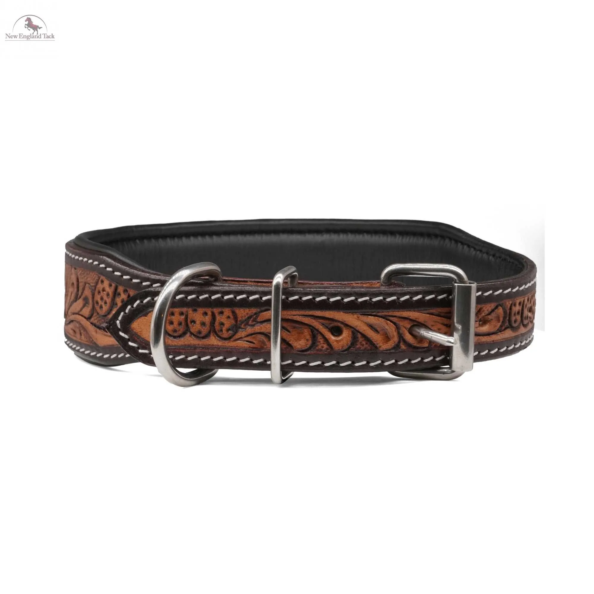 Handcrafted Argentinian Leather Dog Collar with Floral Tooling - Premium Quality