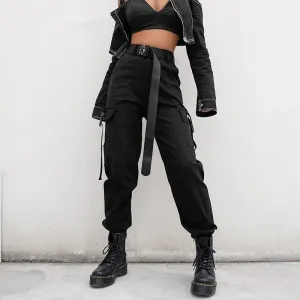 High Waisted Black Cargo Pants