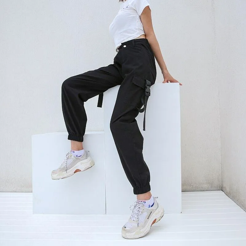 High Waisted Black Cargo Pants