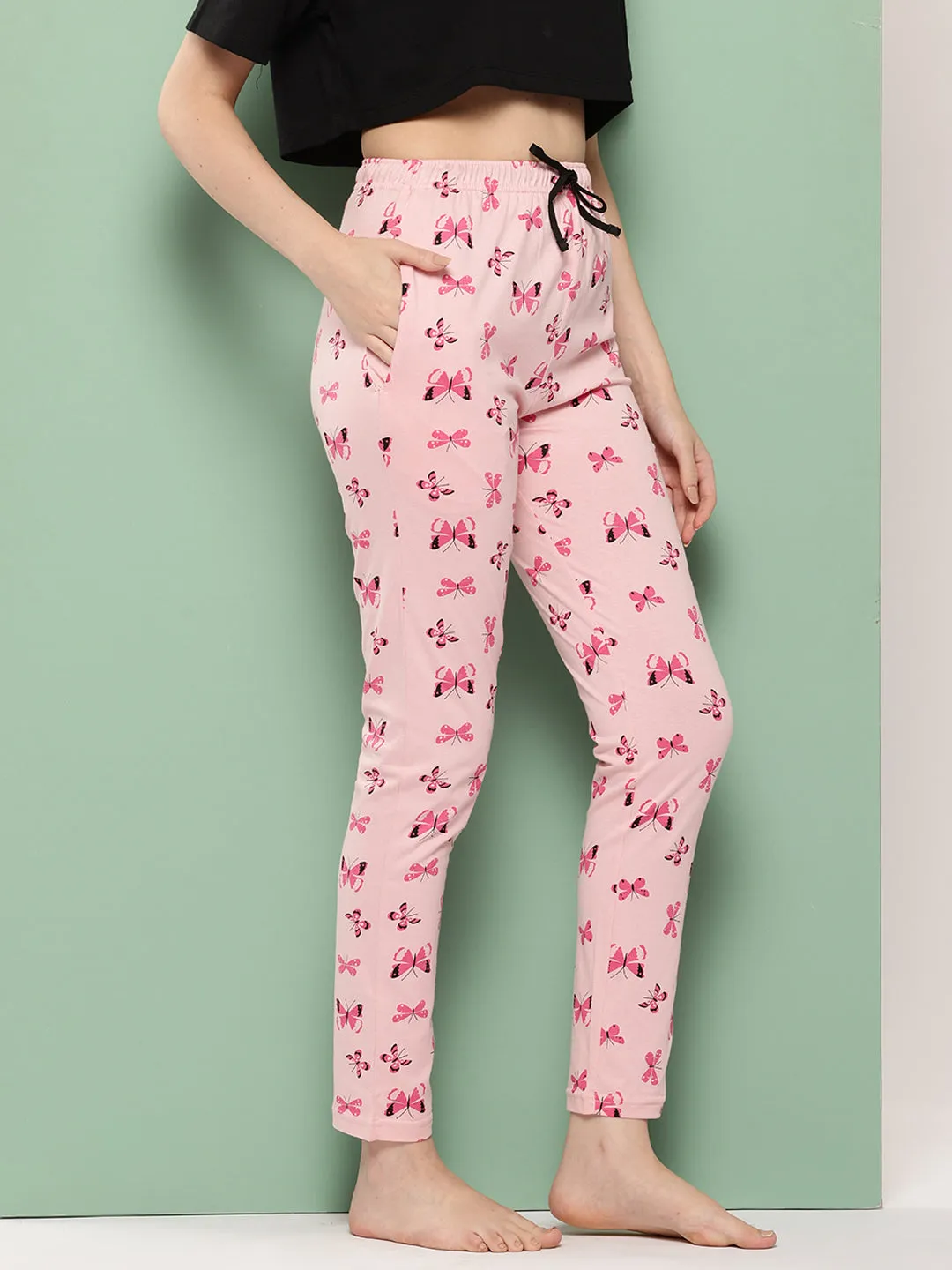 Leading Lady Women's Printed Cotton Mid Rise Casual Pyjamas with Pocket & inner Elastic Full-length Regular Fit Lounge Pants [LDLW-2346-1]