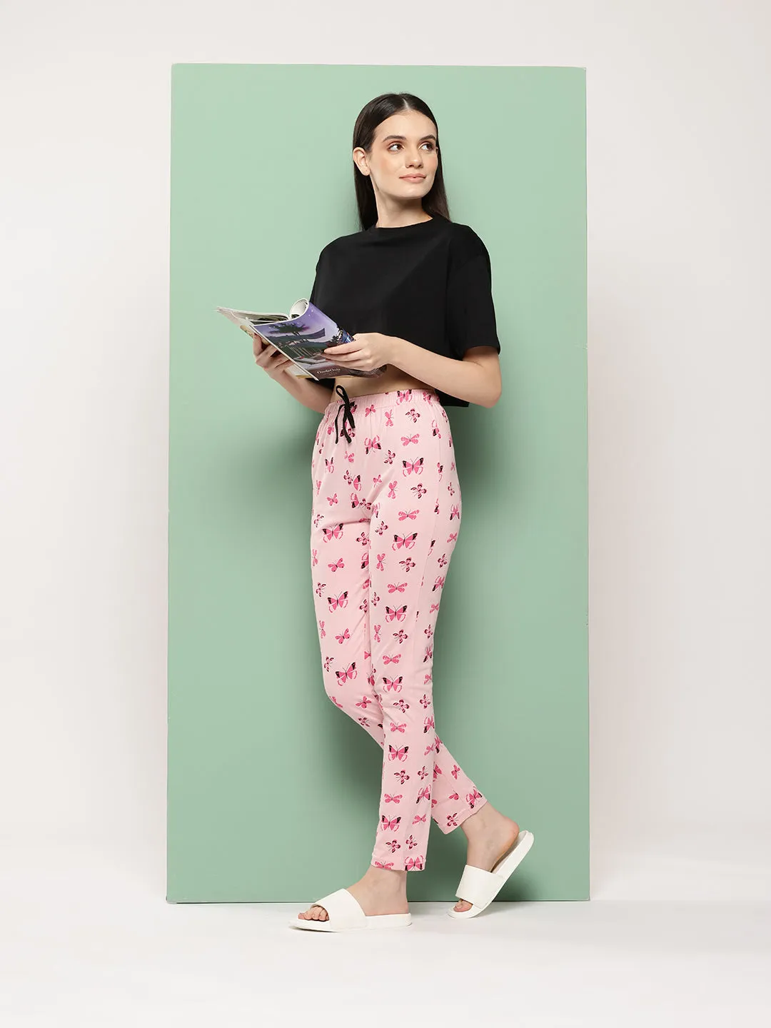 Leading Lady Women's Printed Cotton Mid Rise Casual Pyjamas with Pocket & inner Elastic Full-length Regular Fit Lounge Pants [LDLW-2346-1]