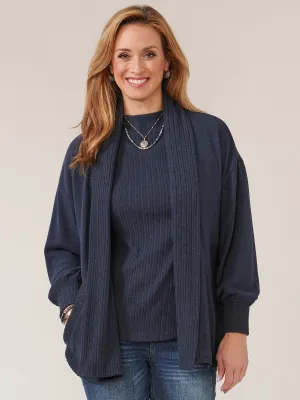 Long Blouson Sleeve Shawl Collar Open Cardi