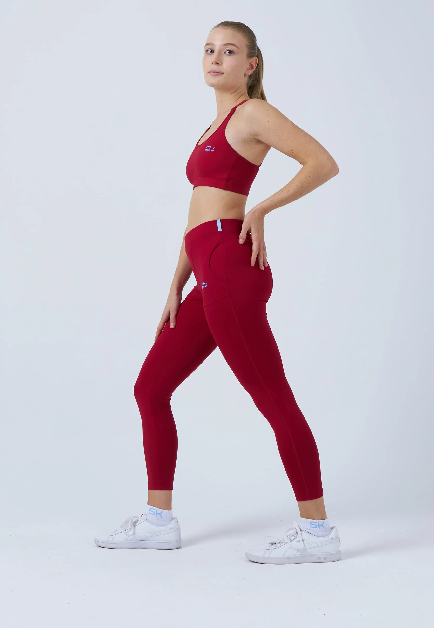 Long Tennis Leggings with pockets, burgundy red