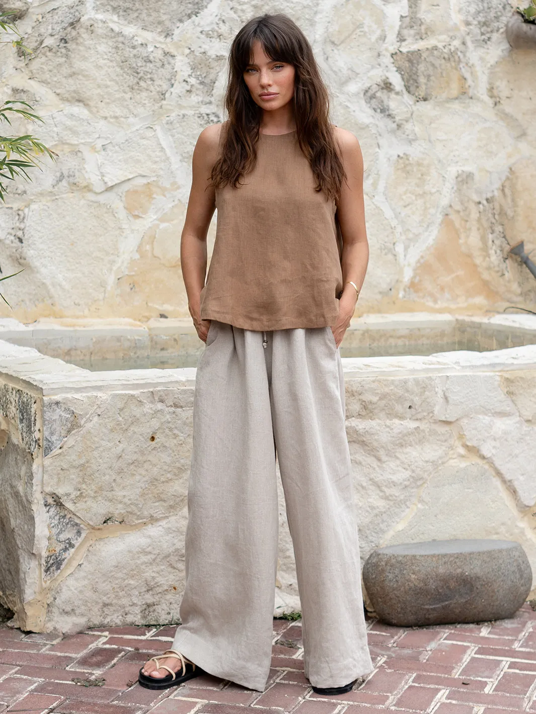 Lucia Linen Top Desert Sand