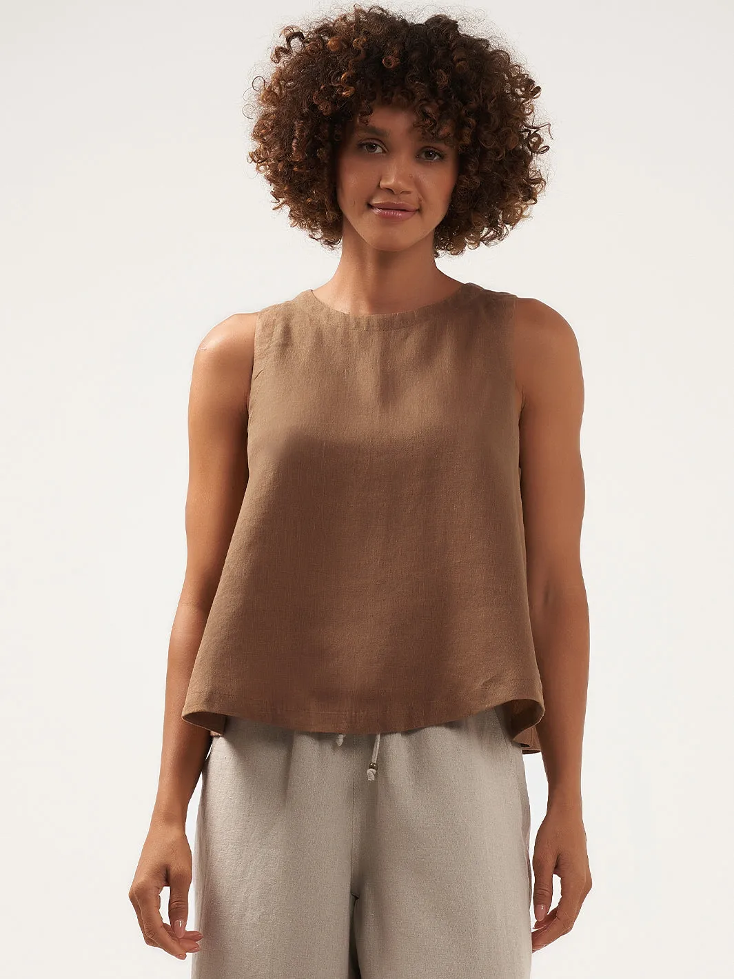 Lucia Linen Top Desert Sand