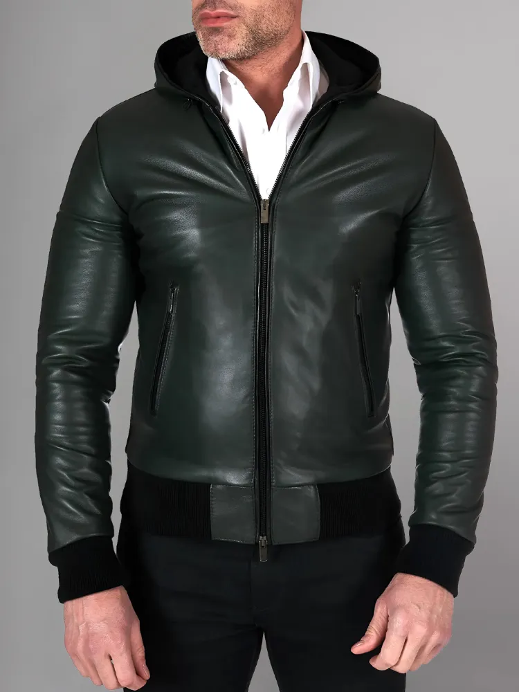 Mens Elegant Green Bomber Leather Jacket