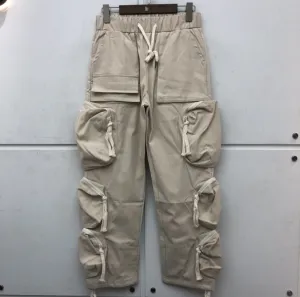 Men's Khaki Drawstring Pocket Cargo Pants