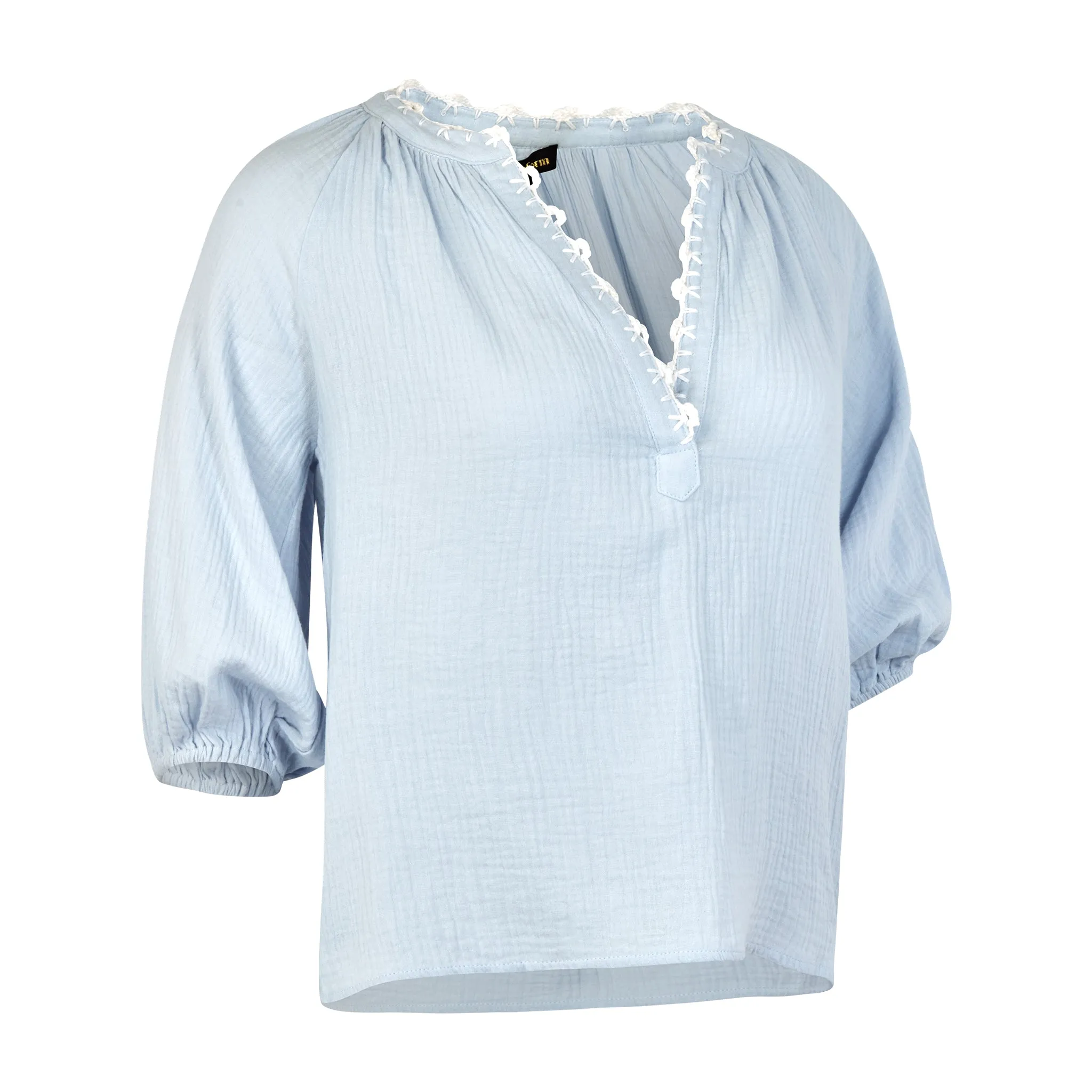 Mia Blouse Hand Crochet splitneck with blouson sleeves