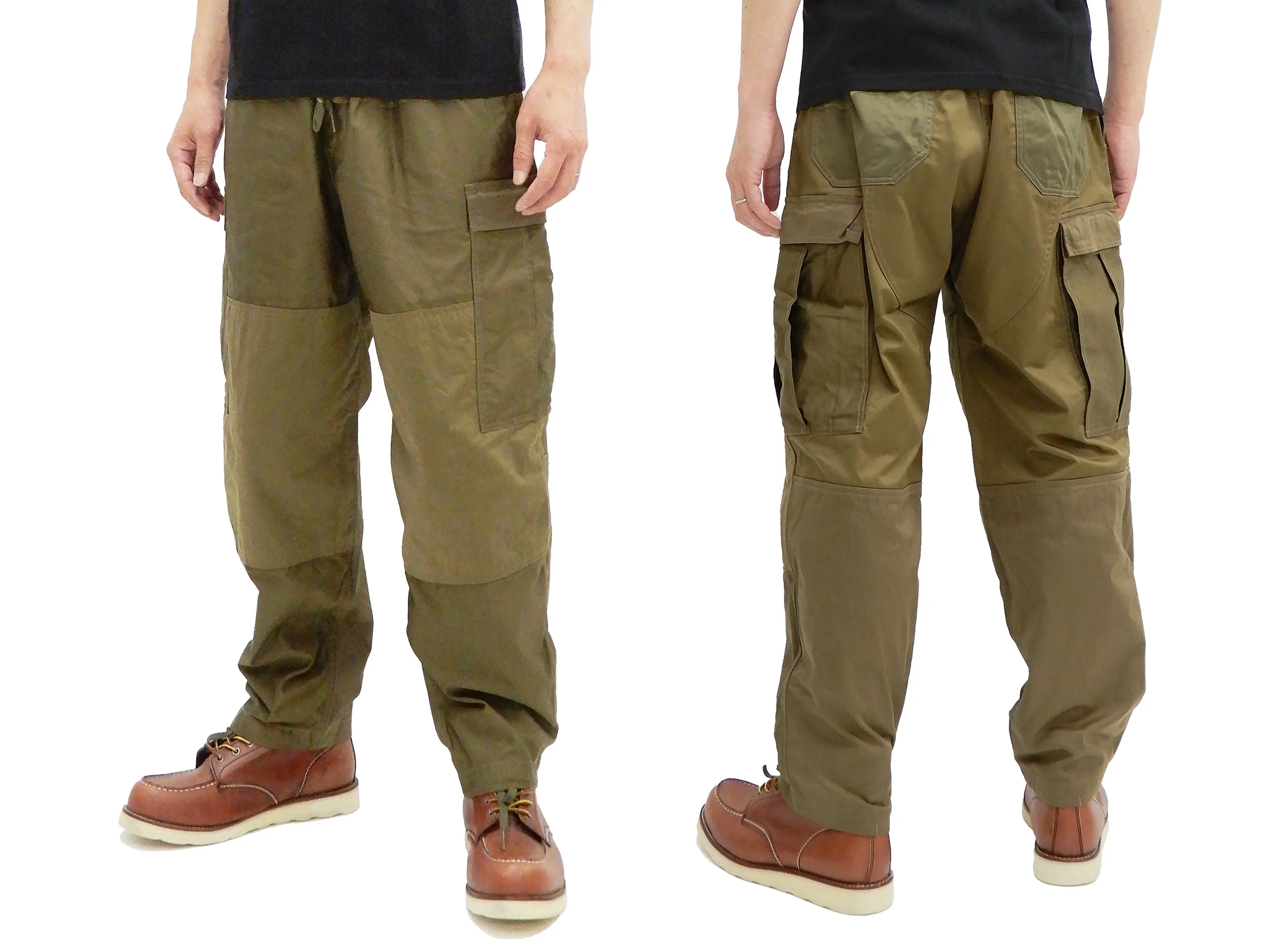 Moduct Cargo Pants Men's Military Style Color Block Elastic Waist Loose Taper Fit Trouser MO42222 Olive-Drab