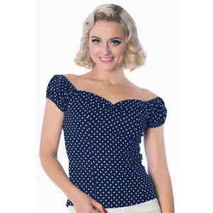 Navy And White Polka Dot Print Gypsy Top