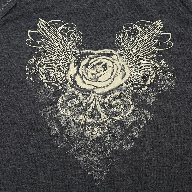 Off-Shoulder Graphic Sweatshirt with Floral Wing Print