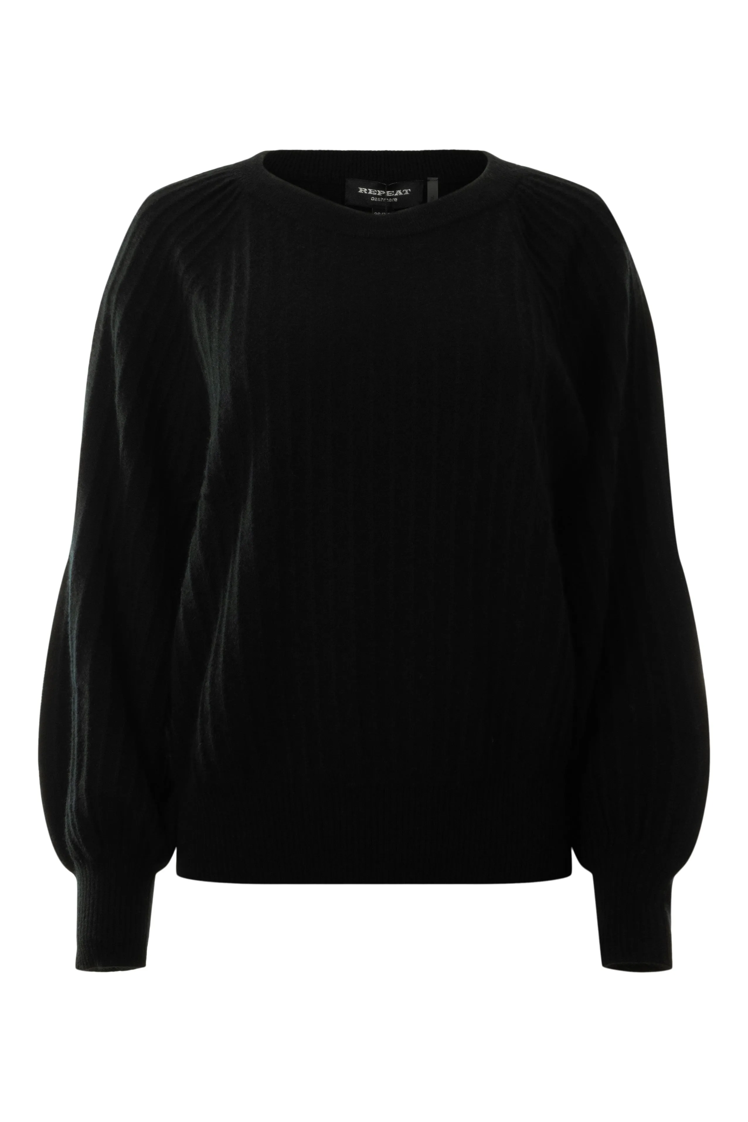 Repeat Cashmere Crewneck with Blouson Sleeves in Black