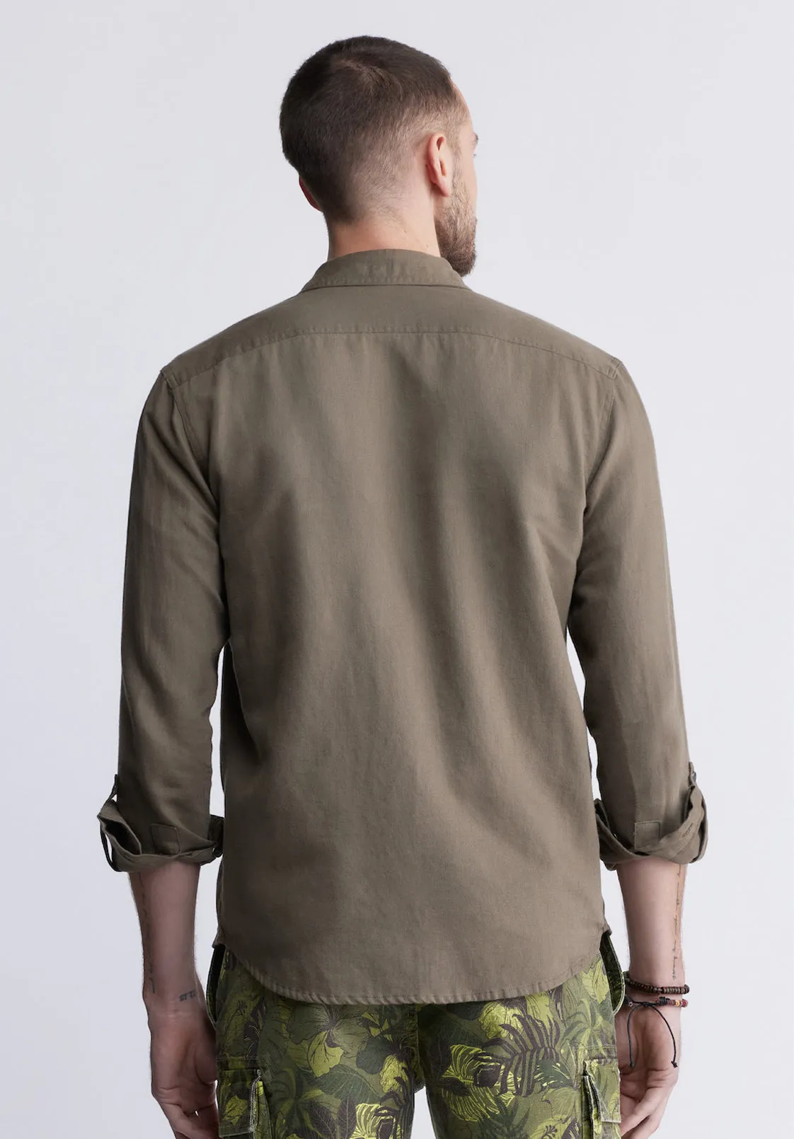 Sadaat Men's Long Sleeve Utility Shirt in Sphagnum Green - BM24278