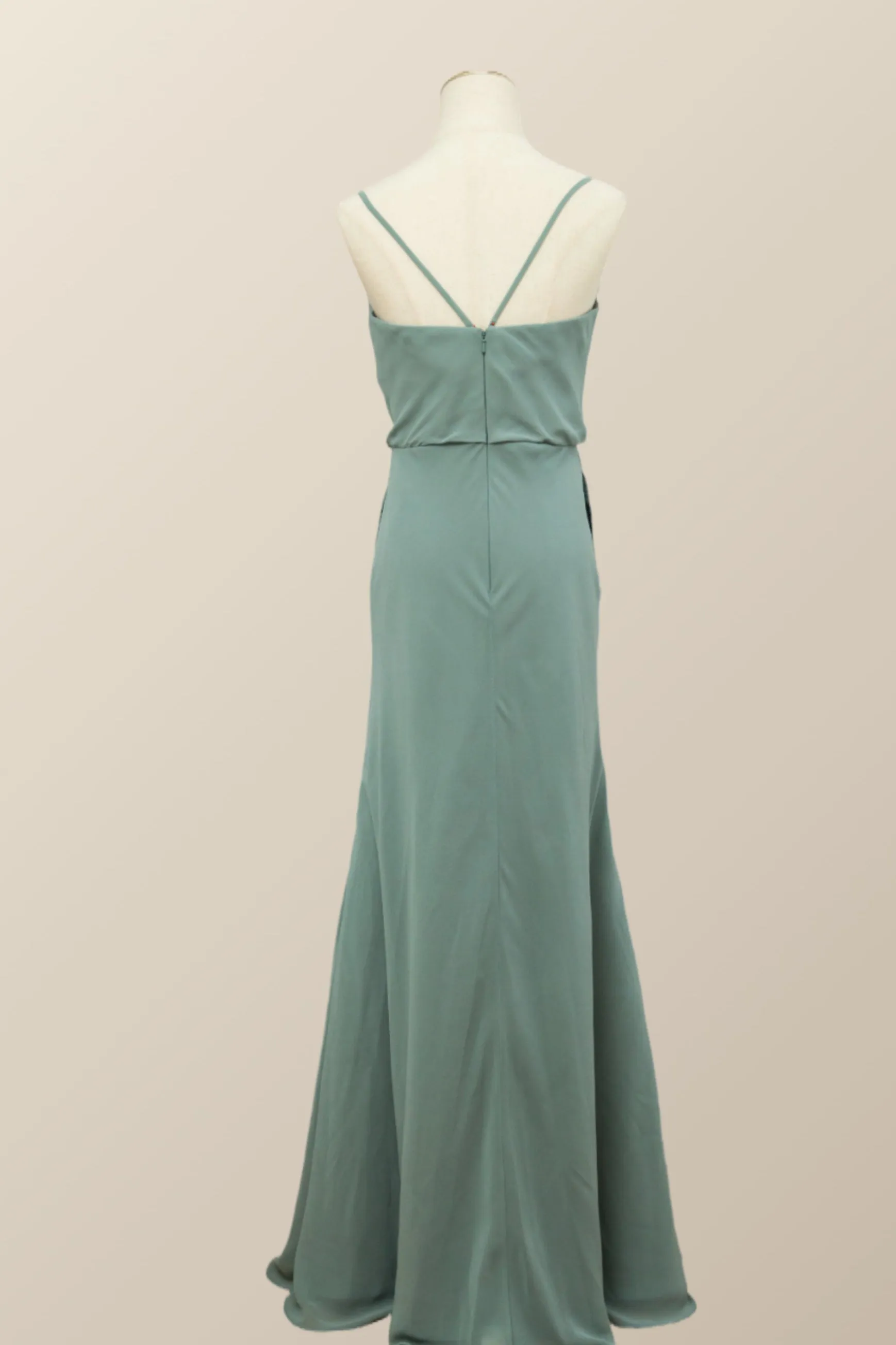 Straps Sea Glass Blouson Chiffon Long Bridesmaid Dress