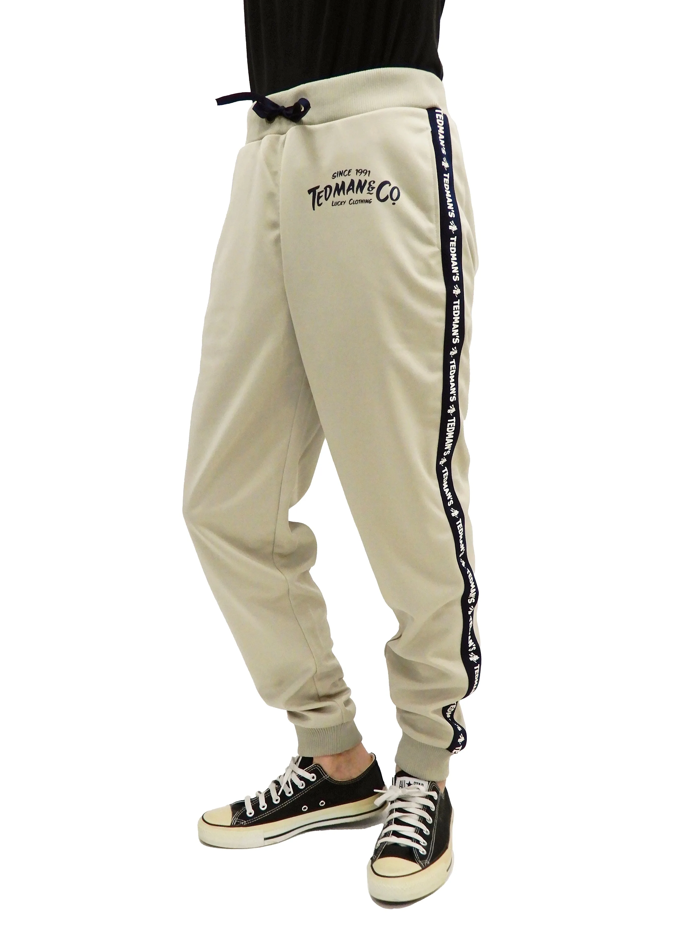 Tedman Men's Casual Tricot Tracksuit 2-piece Set with Lucky Devil Graphic TJSET-100 Beige