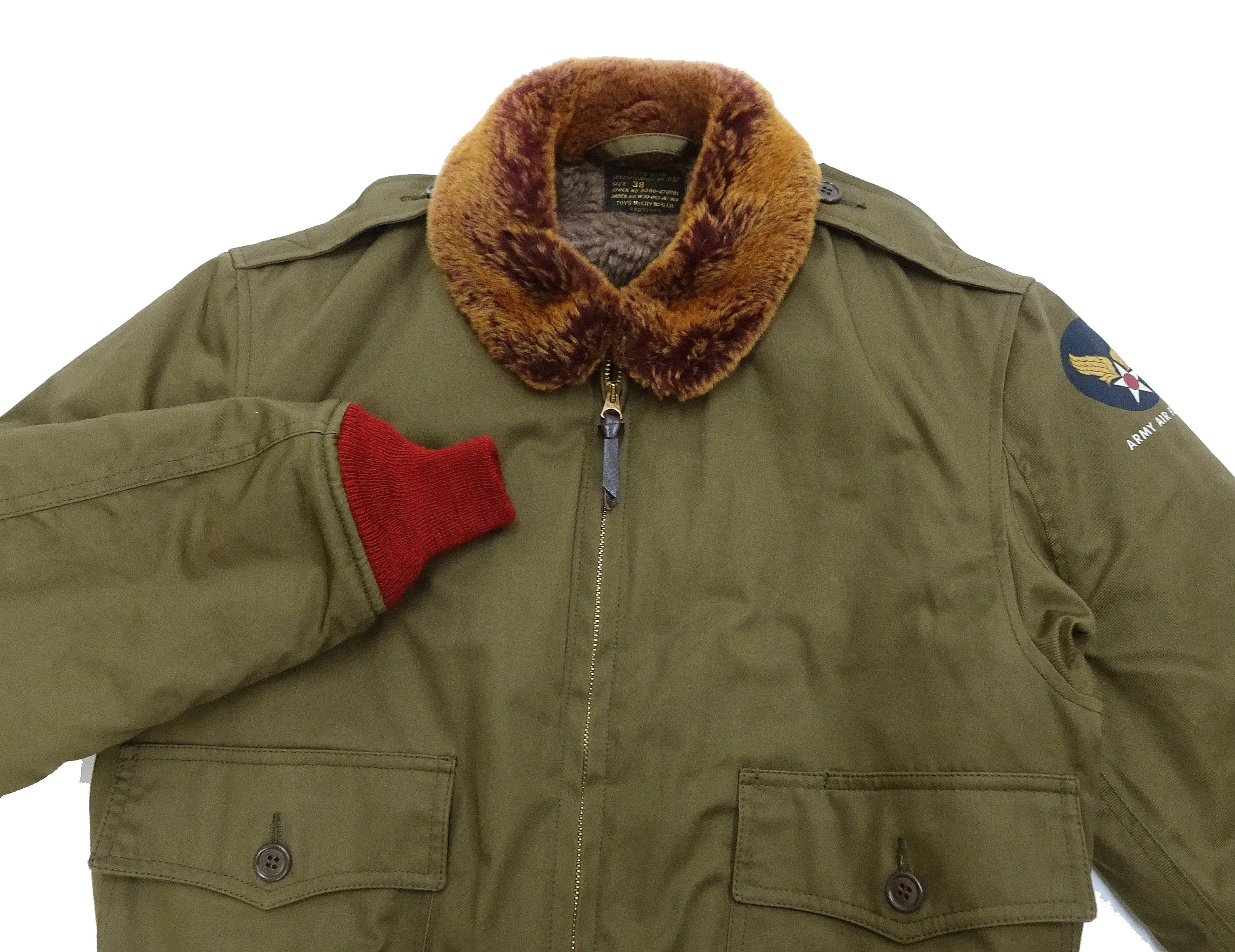 TOYS McCOY Jacket Men's Reproduction Of USAAF B-10 Flight Jacket Red Rib B10 Cotton Bomber Jacket Olive TMJ2329