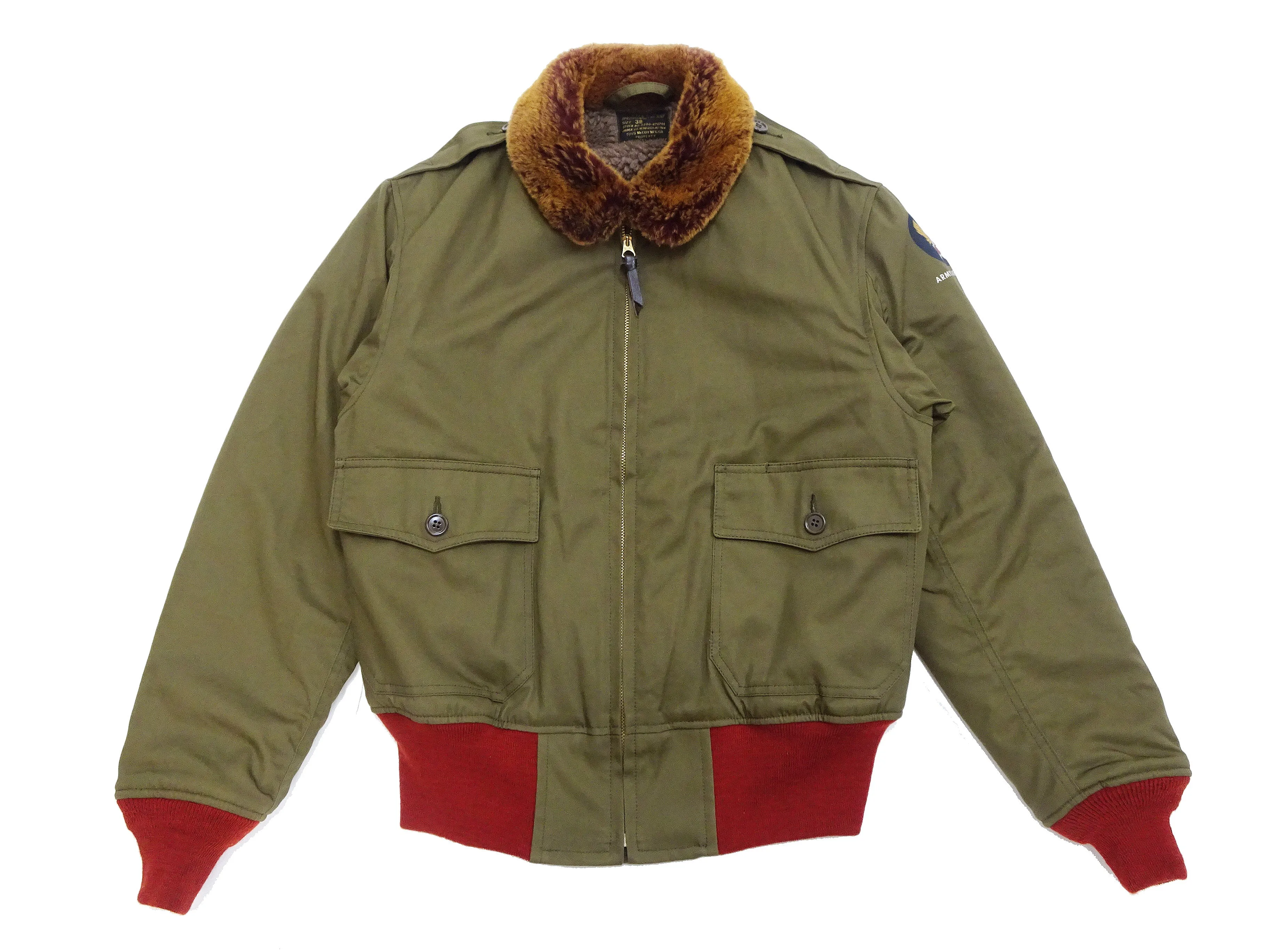 TOYS McCOY Jacket Men's Reproduction Of USAAF B-10 Flight Jacket Red Rib B10 Cotton Bomber Jacket Olive TMJ2329