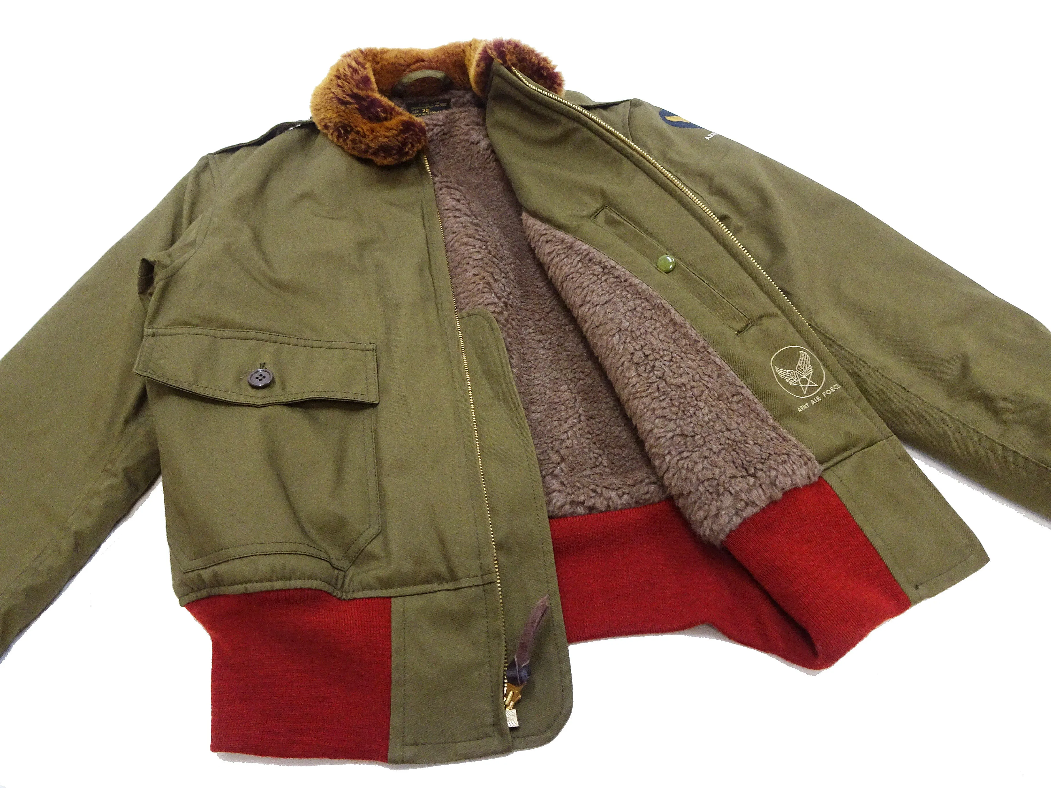 TOYS McCOY Jacket Men's Reproduction Of USAAF B-10 Flight Jacket Red Rib B10 Cotton Bomber Jacket Olive TMJ2329