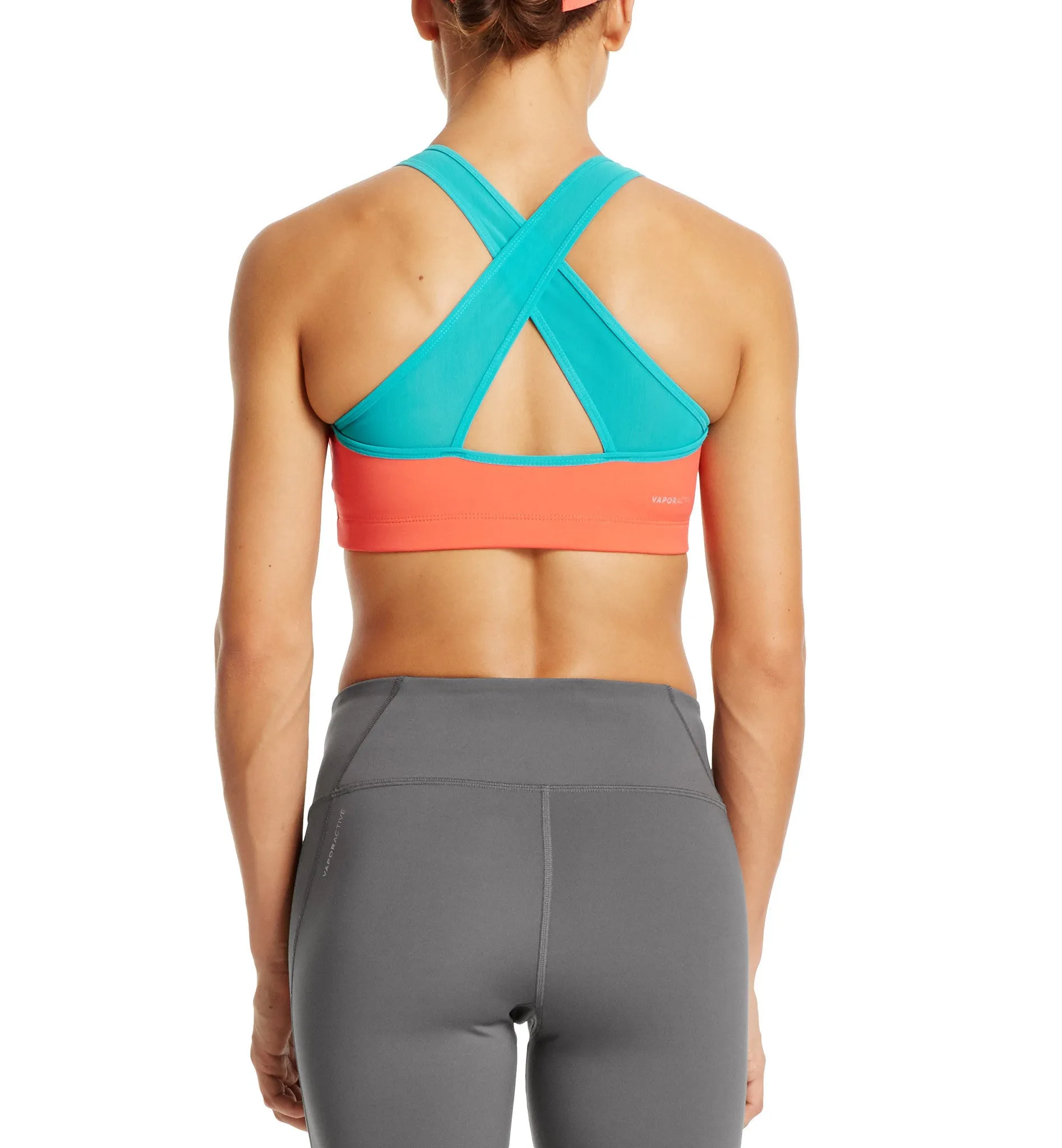 VaporActive Celsius Crossback Medium Impact Sports Bra | Emberglow / Viridian Green