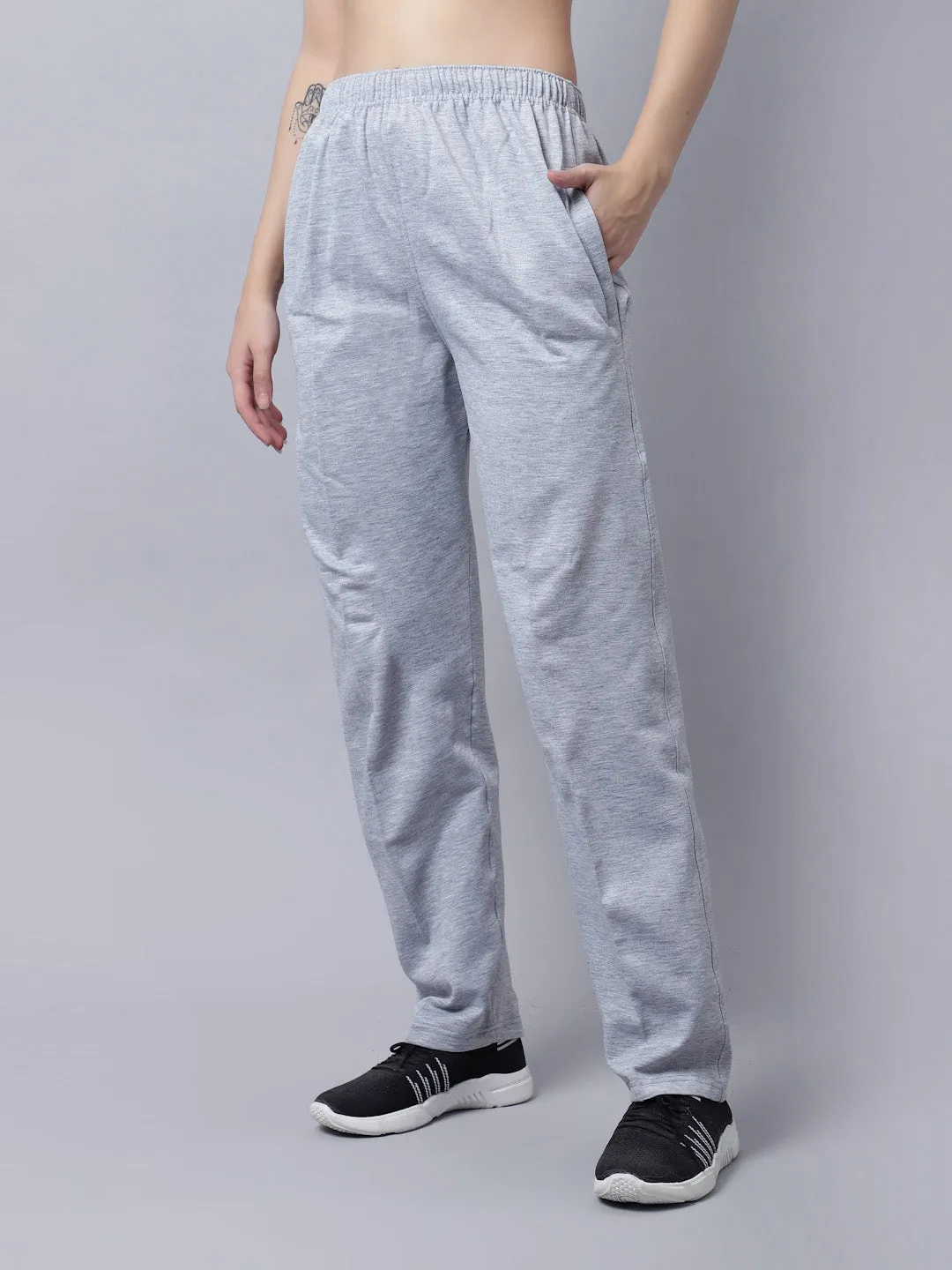 Vimal Jonney Fleece Regular-Fit Grey Melange Trackpant for Women