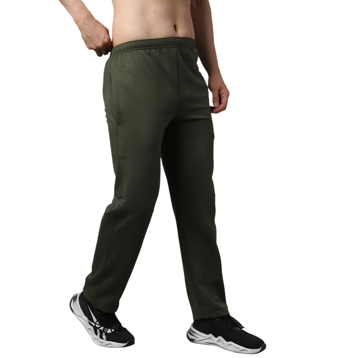 Vimal Jonney Fleece Regular-Fit Olive Cotton Trackpant for Men