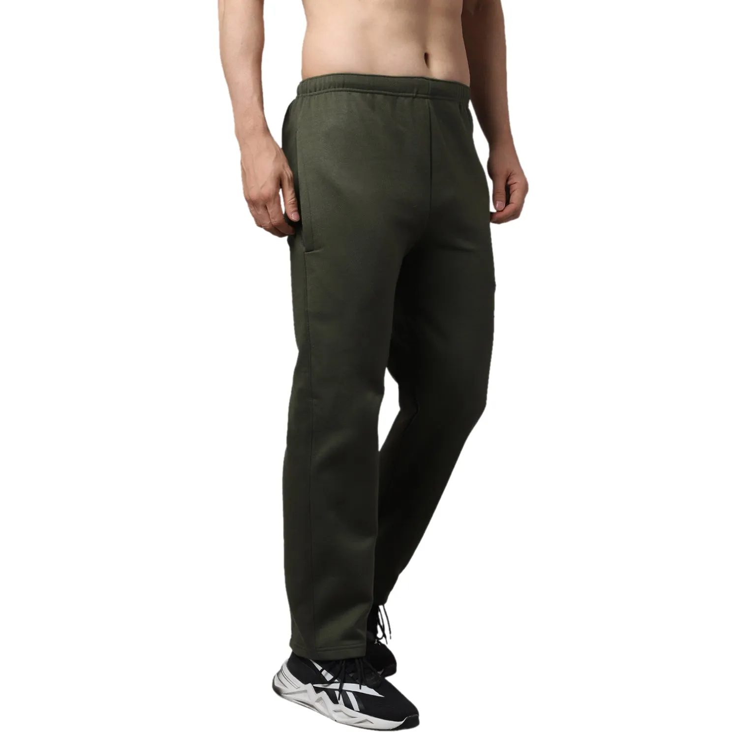 Vimal Jonney Fleece Regular-Fit Olive Cotton Trackpant for Men