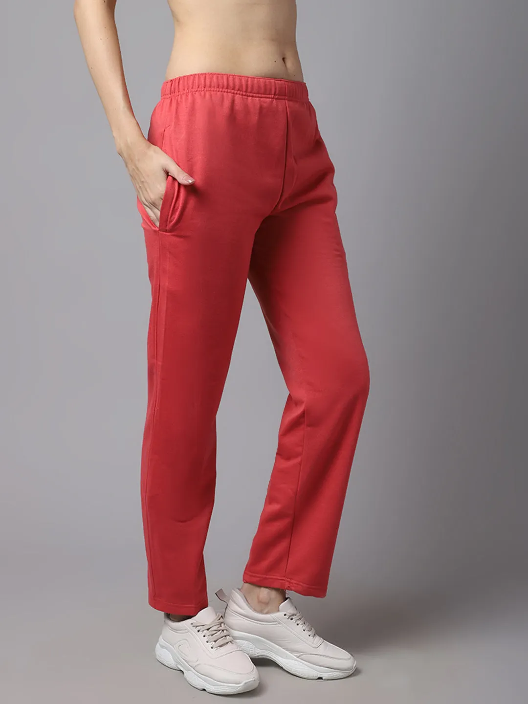 Vimal Jonney Fleece Regular-Fit Pink Trackpant for Women