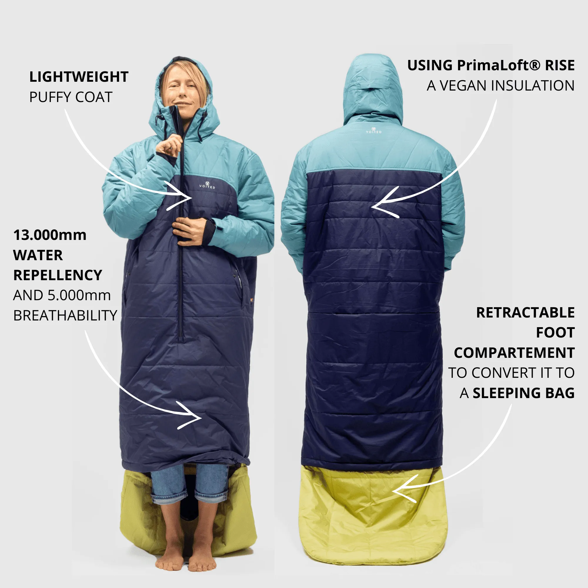 VOITED Premium Slumber Jacket for Camping, Vanlife & Indoor - Cardinal / Navy / Black