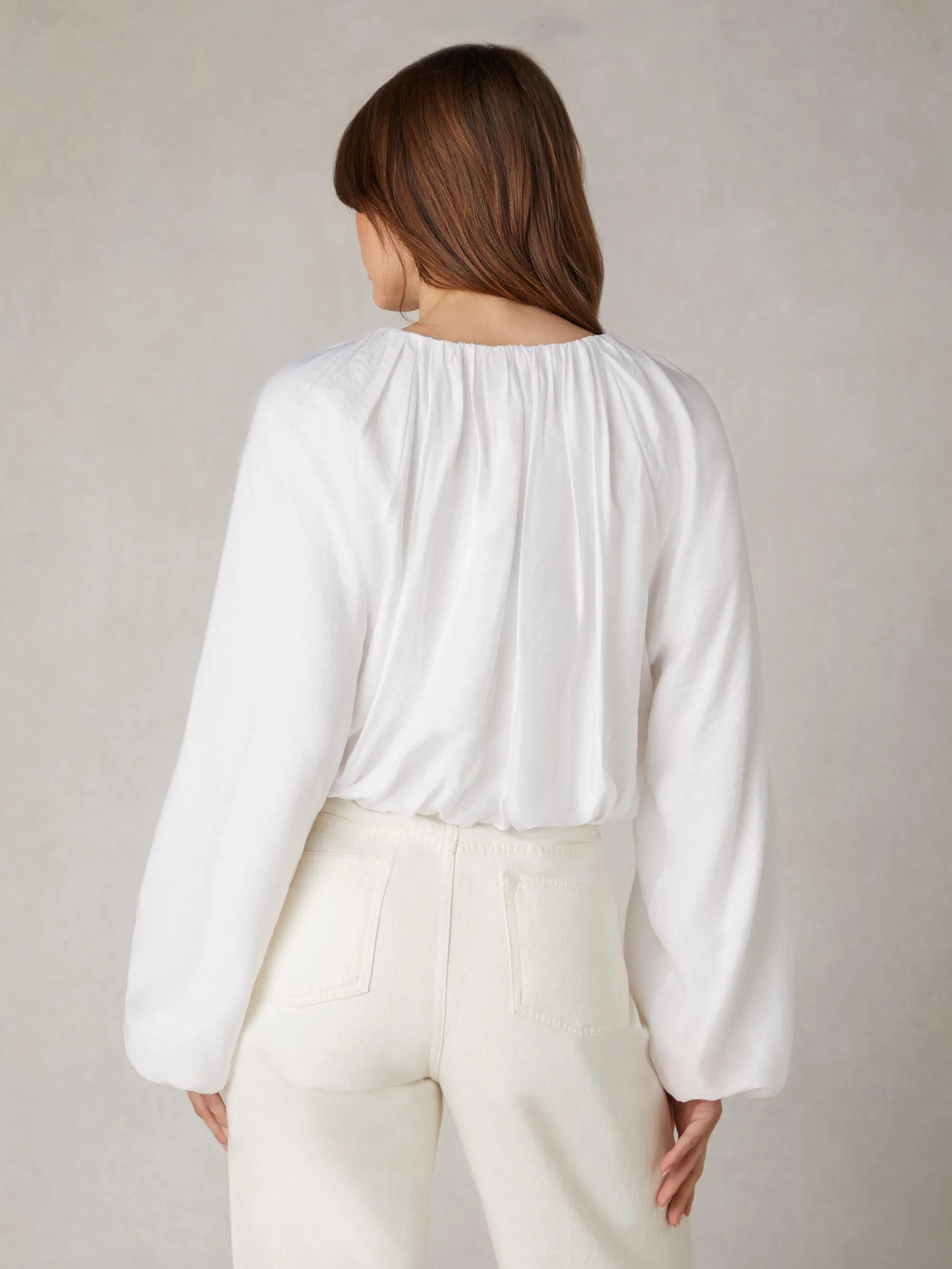 White Blouson Sleeve Top