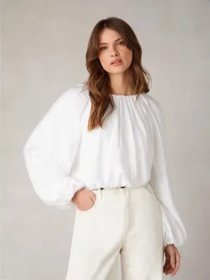 White Blouson Sleeve Top