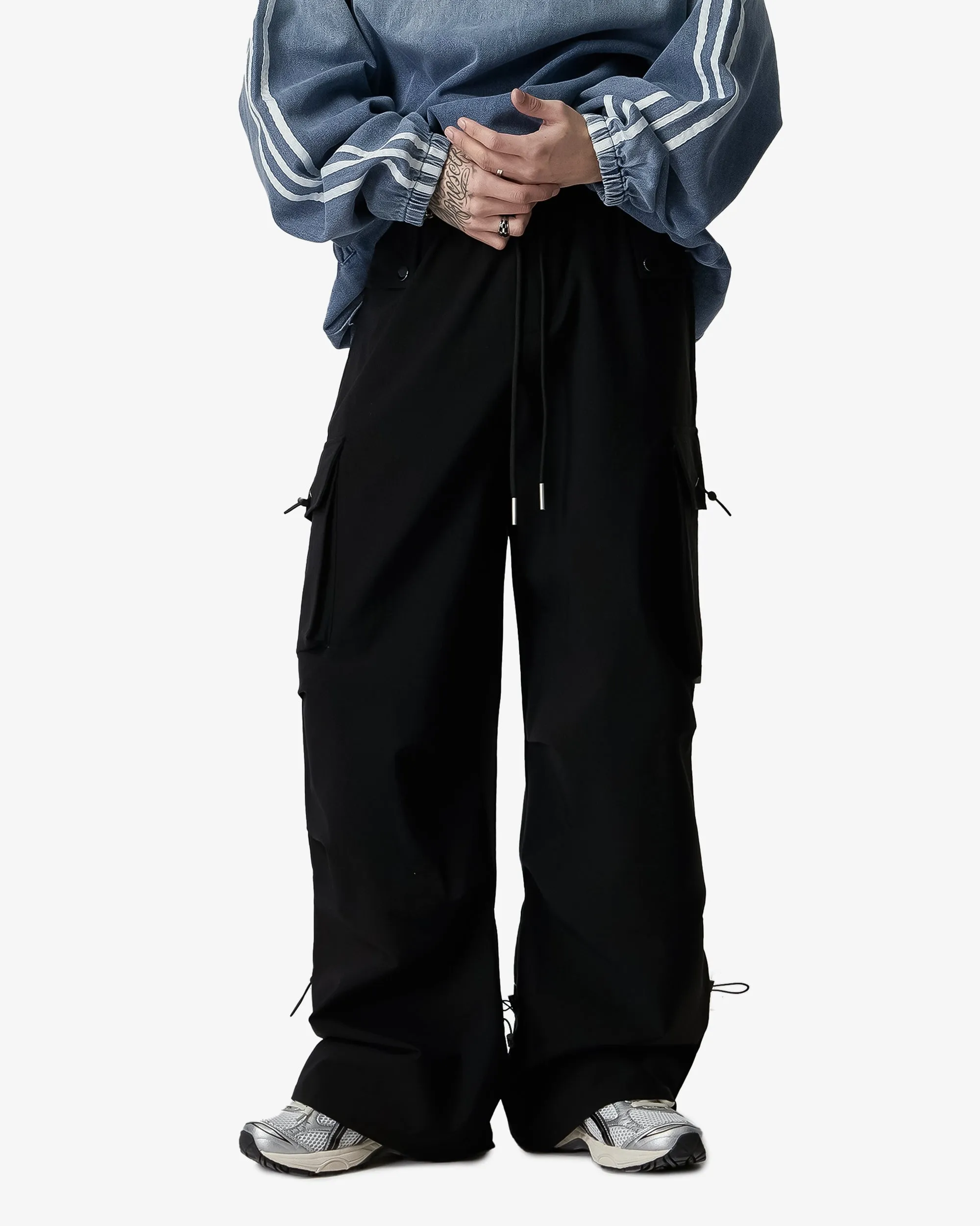 Wide Fit Parachute Cargo Pants with Drawstrings