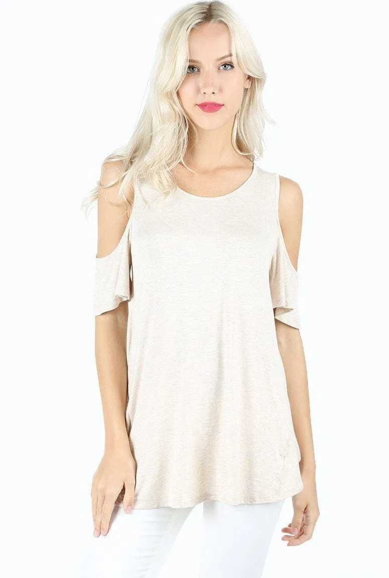 Womens Cold Shoulder Top Beige Sizes S/M/L/XL